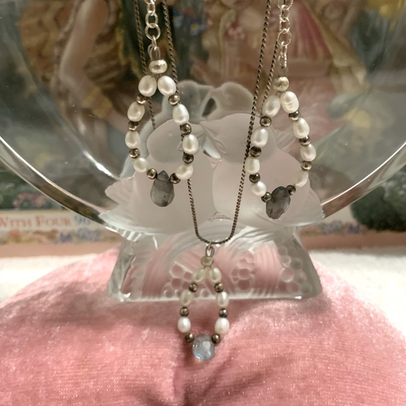 Labradorite Pearl Drop SS Earrings/Pendant Set - Picture 2 of 6